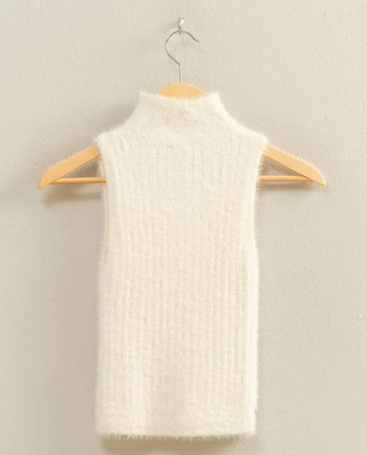 RIBBED SLEEVELESS MOCK NECK SWEATER TOP