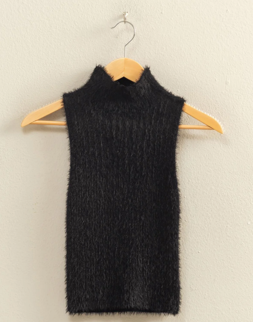 RIBBED SLEEVELESS MOCK NECK SWEATER TOP