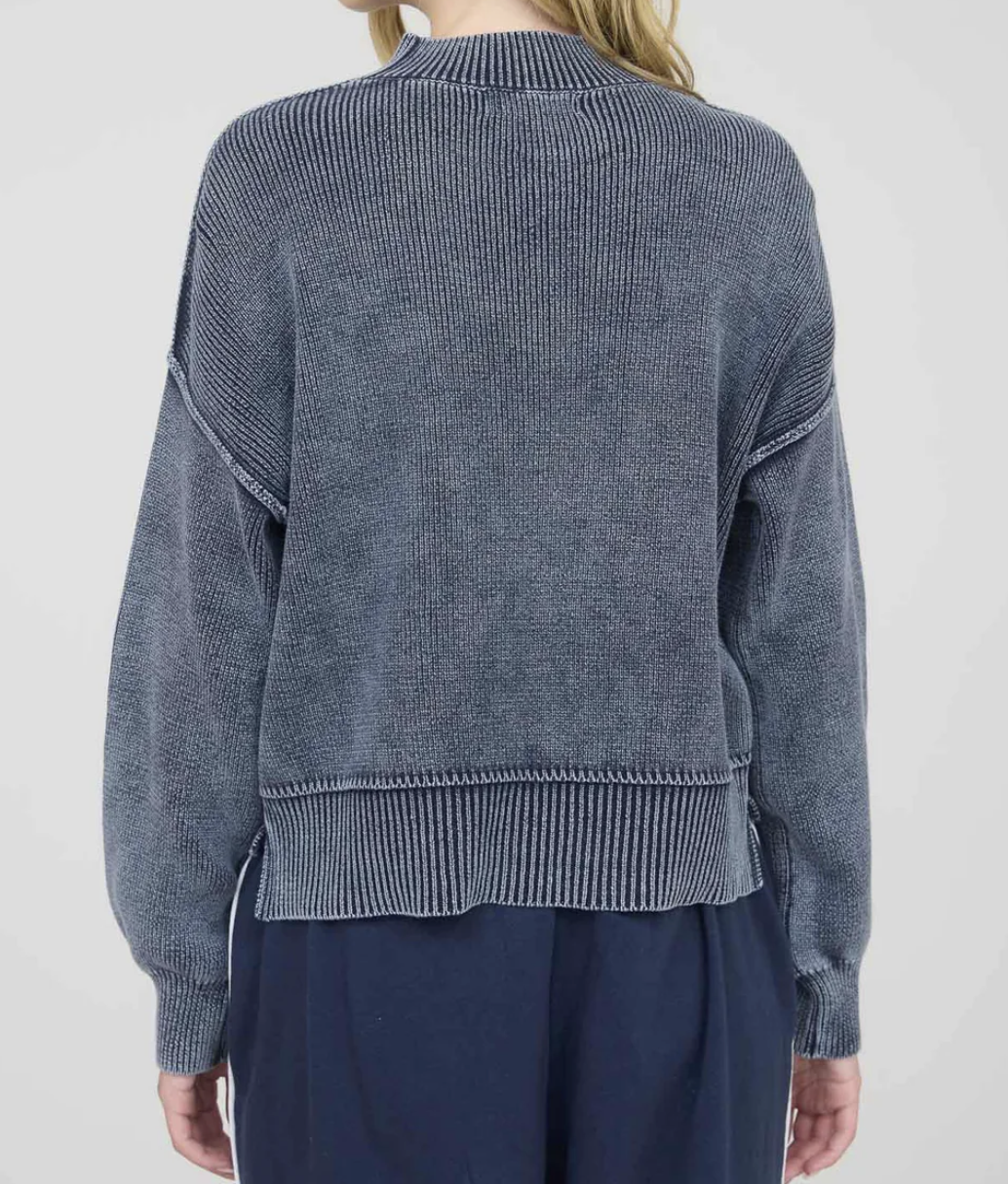 WASHED MOCK NECK LONG SLEEVE KNIT TOP