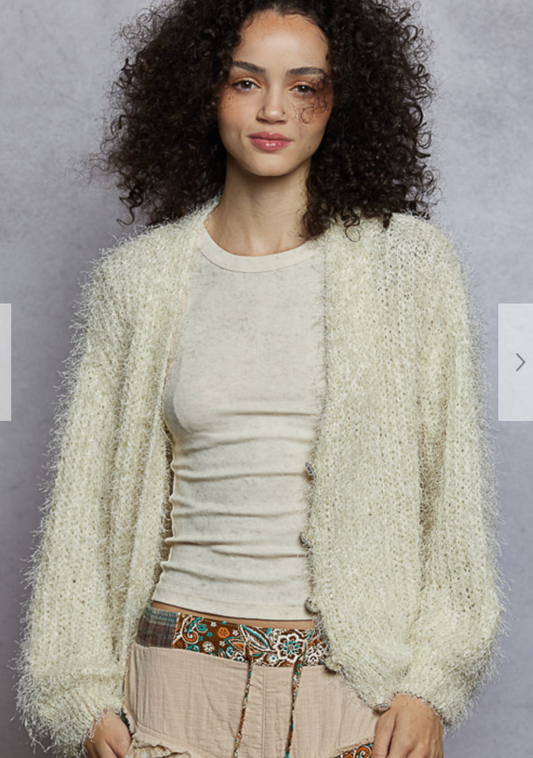 LONG SLEEVE EYELASH CARDIGAN PEARL BUTTON DOWN SWEATER