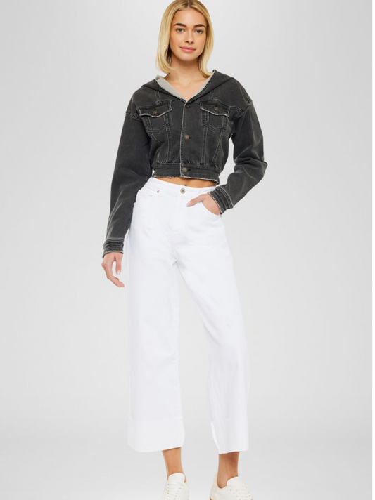 KANCAN 90'S CROPPED WIDE LEG JEANS WHITE WASH COMFORT STRETCH