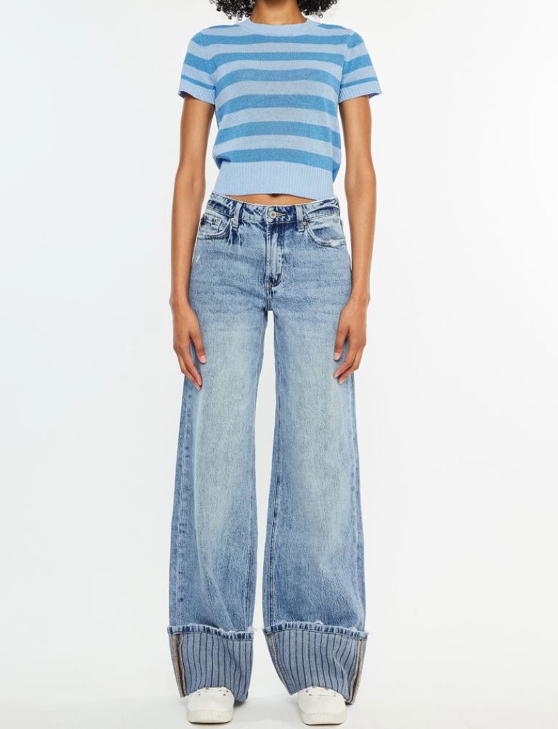 KANCAN HIGH RISE WIDE LEG JEAN WITH CUFF