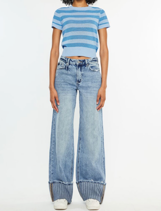 KANCAN HIGH RISE WIDE LEG JEAN WITH CUFF