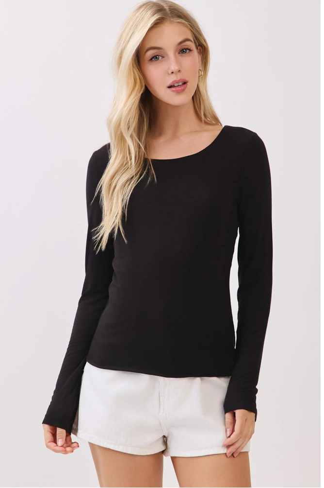 DOUBLE LAYER ROUND NECK LONG SLEEVE TOP