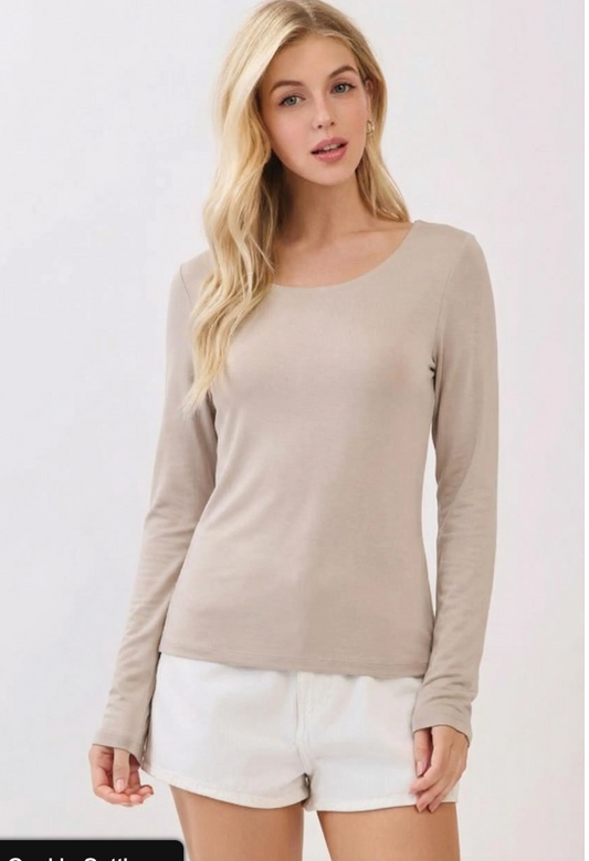 DOUBLE LAYER ROUND NECK LONG SLEEVE TOP