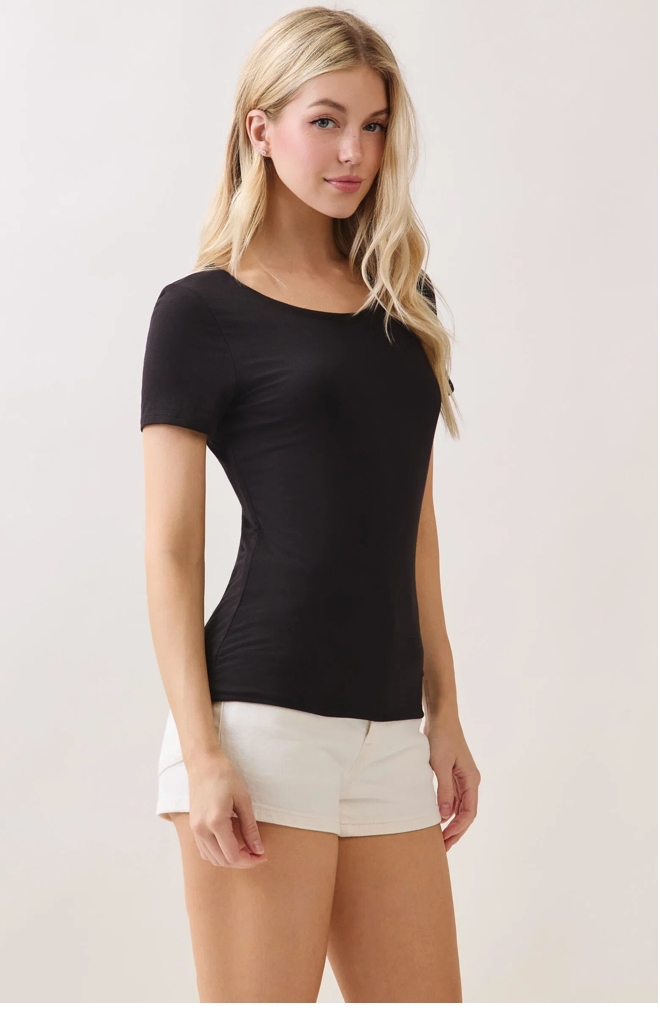 DOUBLE LAYER ROUND NECK SHORT SLEEVE TOP