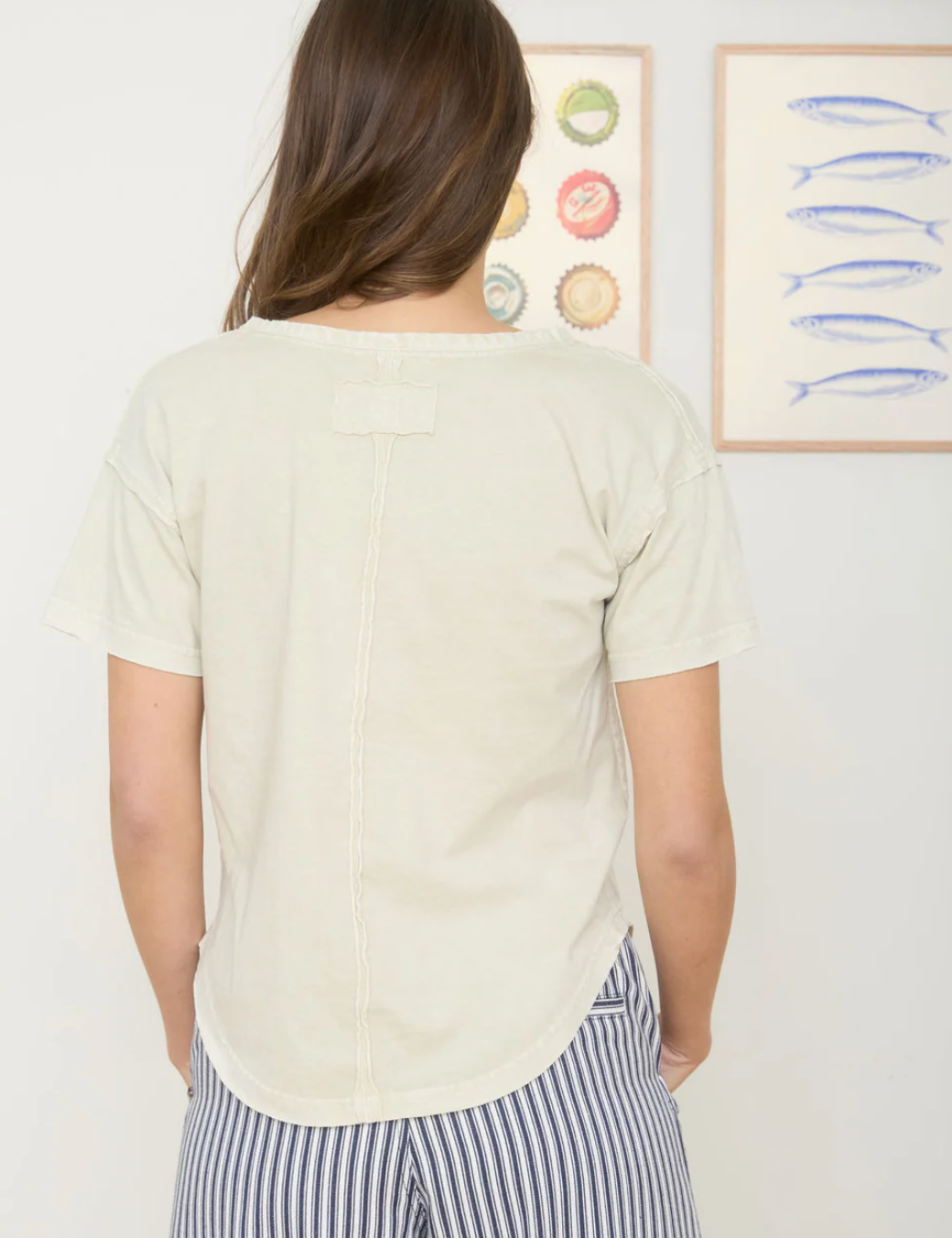 WASHED SCOOP NECK RAW EDGE SHORT SLEEVE KNIT TOP