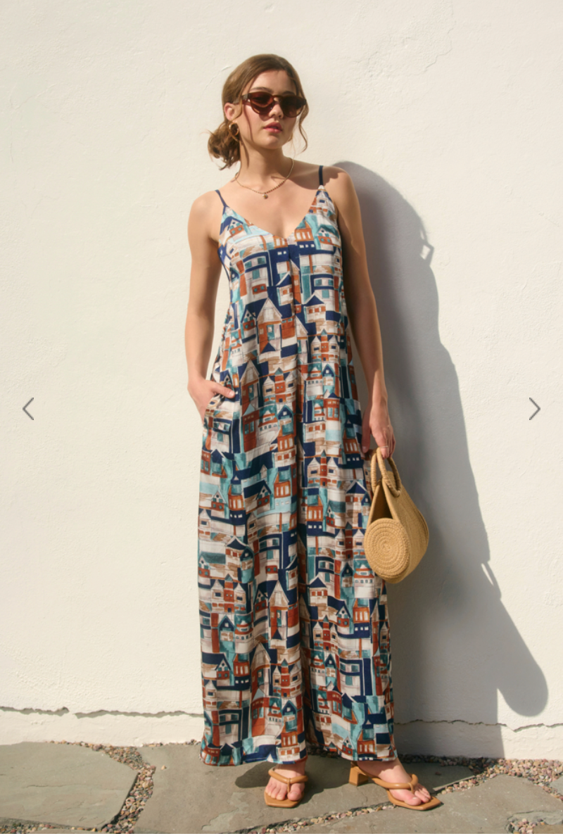 SLEEVELESS PRINTED TIE BACK JUMPSUIT