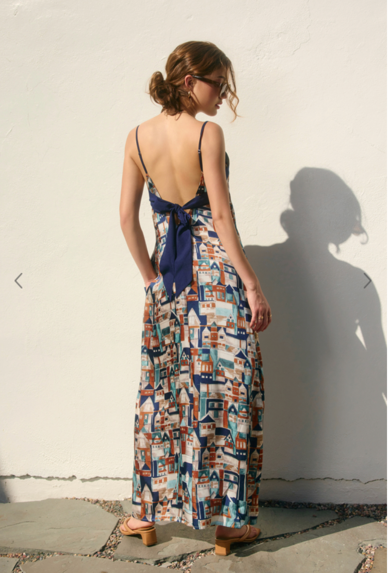 SLEEVELESS PRINTED TIE BACK JUMPSUIT