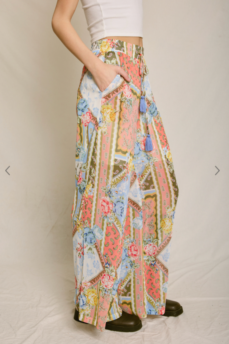 VINTAGE FLORAL WIDE LEG PULL ON PANT