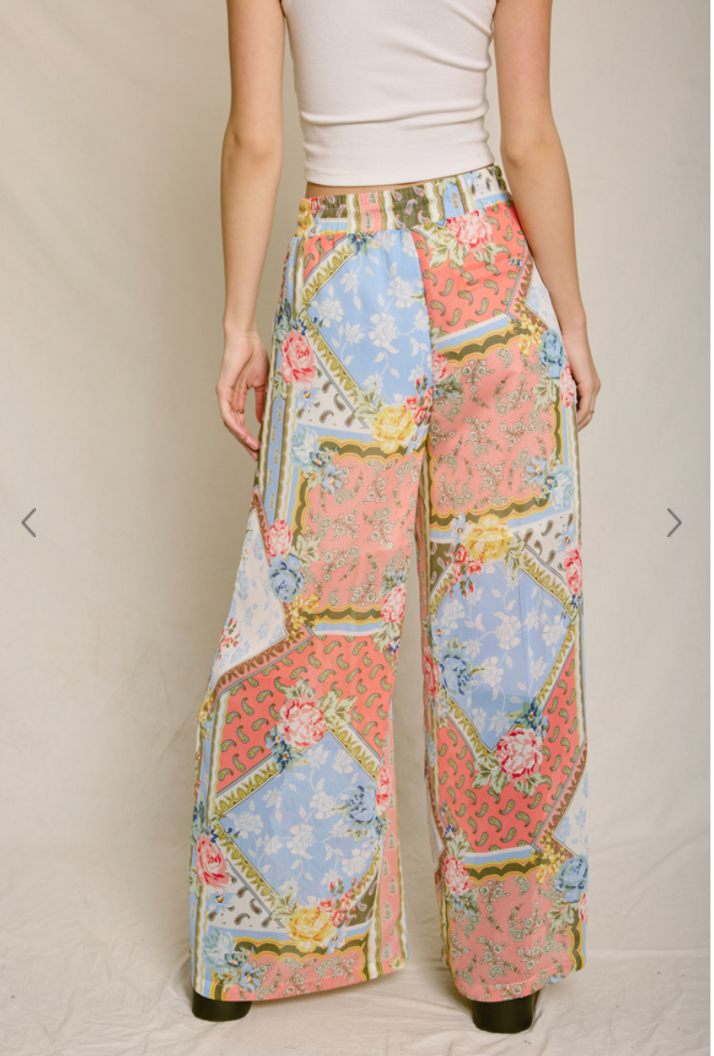 VINTAGE FLORAL WIDE LEG PULL ON PANT