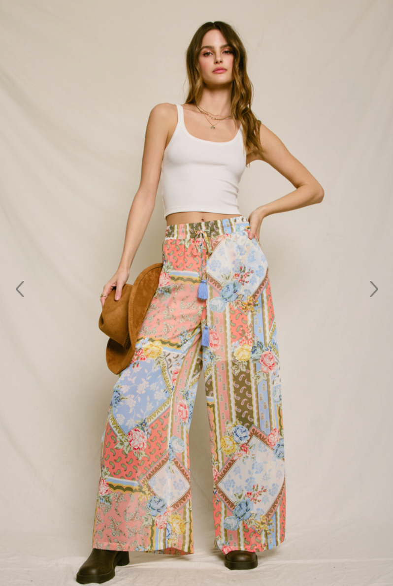 VINTAGE FLORAL WIDE LEG PULL ON PANT