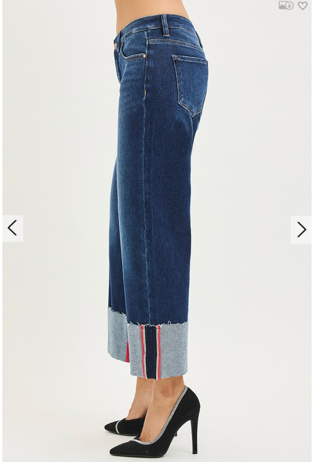 RISEN TUMMY CONTROL MID RISE CROP WIDE CUFFED JEANS