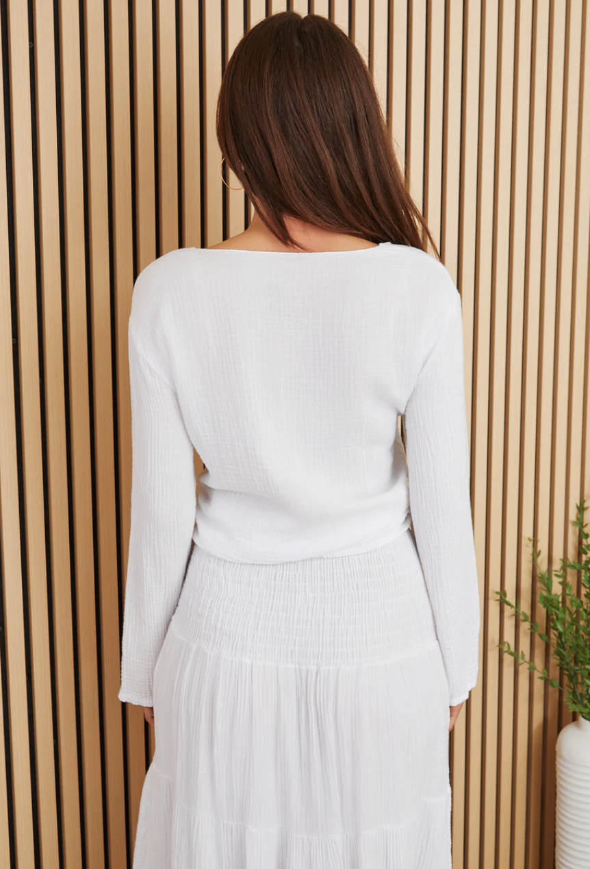 COTTON LONG SLEEVE TIE TOP