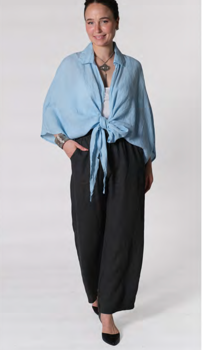 LINEN COLLARED TIE FRONT TOP