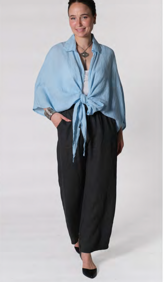 LINEN COLLARED TIE FRONT TOP