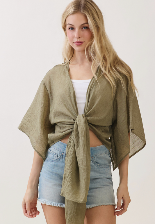 OPEN-FRONT CARDIGAN WITH SELF-TIE DETAIL