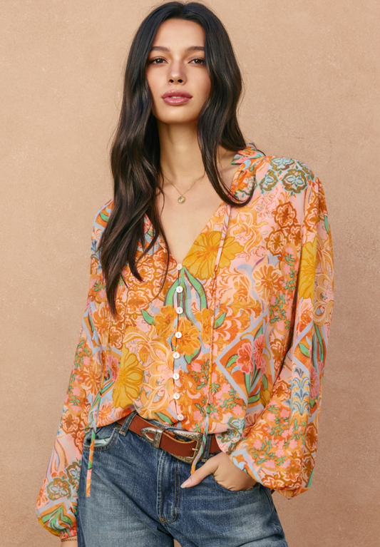SEVENFOLD BALLOON SHIRRING BUTTON DOWN BLOUSE