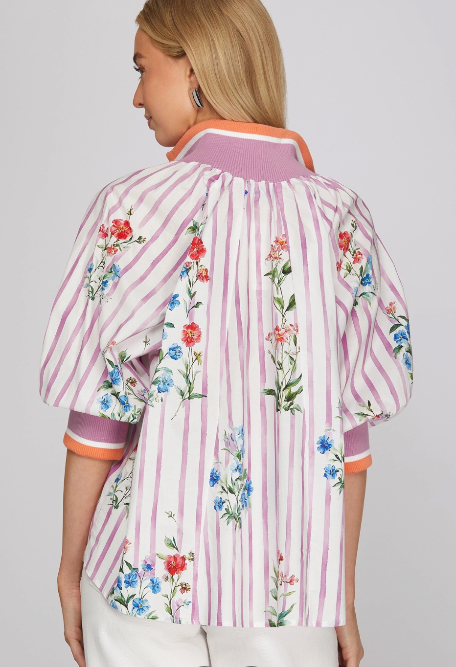 3/4 SLEEVE HALF ZIP PULLOVER PRINTED TOP
