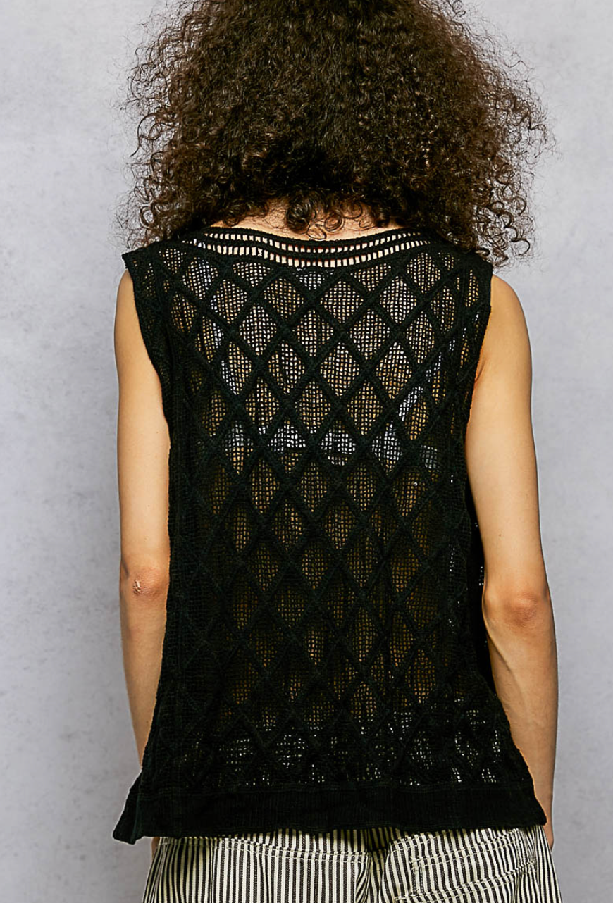 V-NECK SLEEVELESS CROCHET KNIT TOP