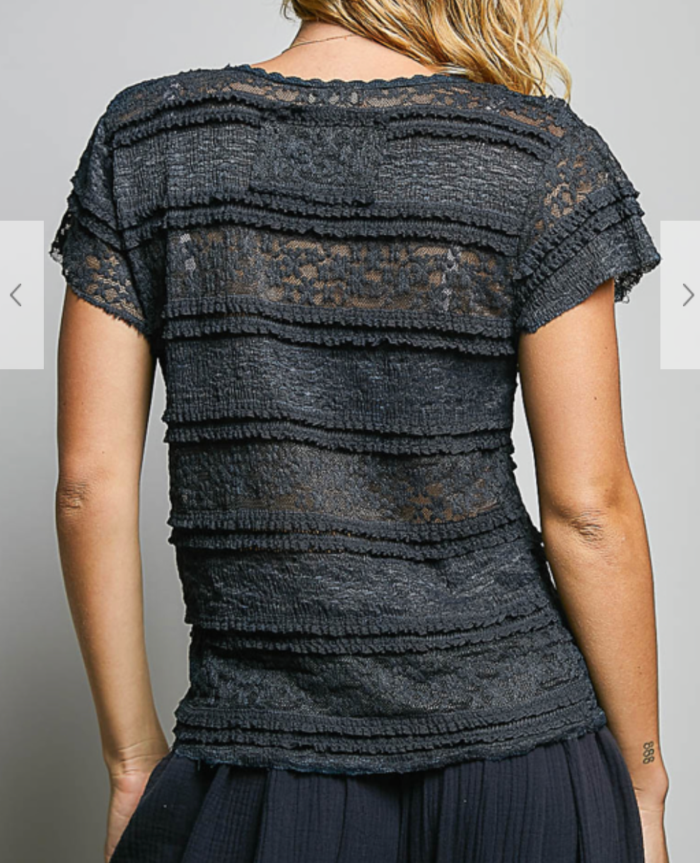 V-NECK SHRT SLEEVE LACE TOP