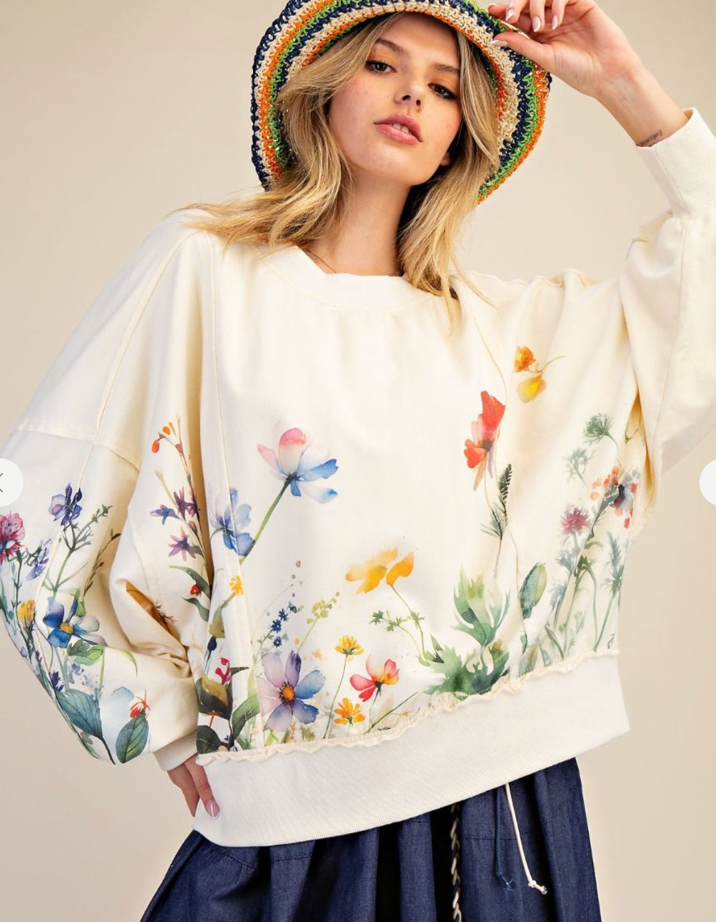 FLORAL PRINTED WASHED TERRY PULLOVER SWEATSHIRT