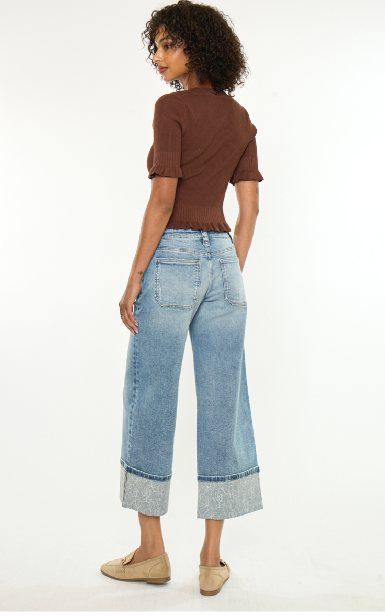 KANCAN MID RISE CROP WIDE LEG DENIM