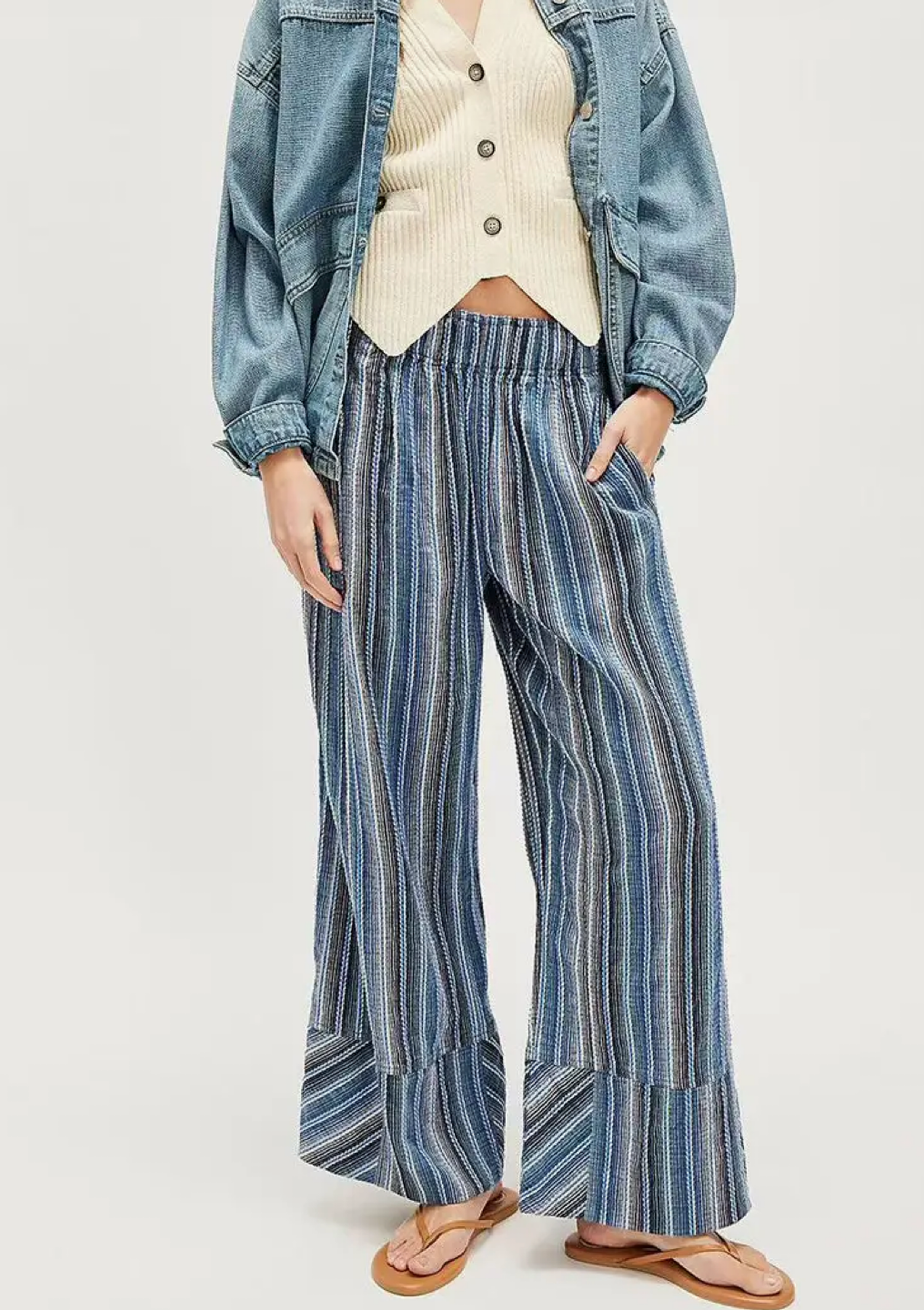 STRIPED WIDE LEG CASUAL PANT