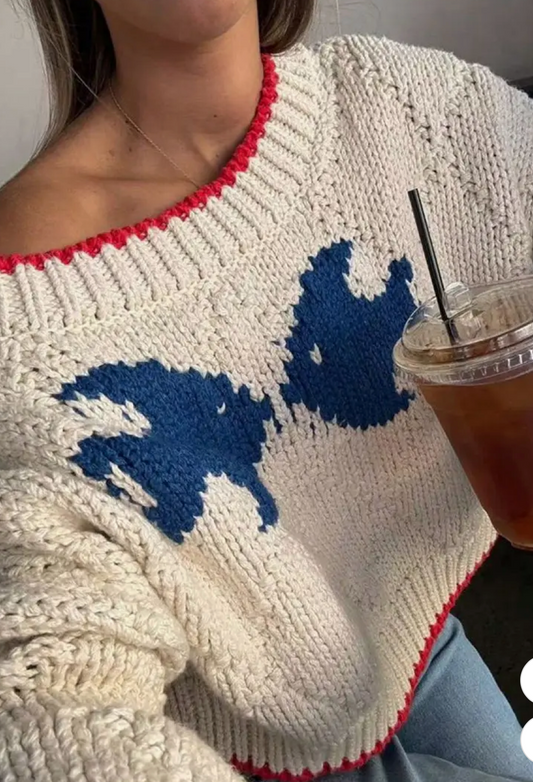 OVERSIZED KNIT SWEATER WITH RED TRIM