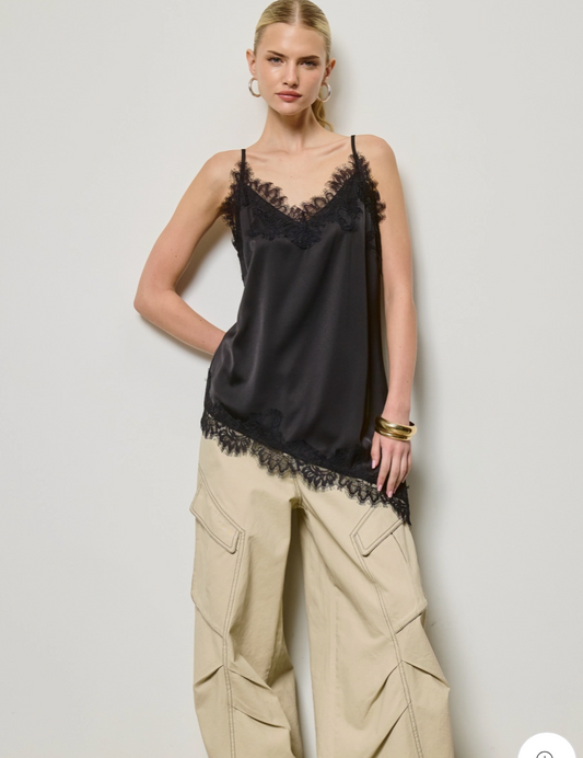 LACE TRIM SATIN TUNIC TANK TOP