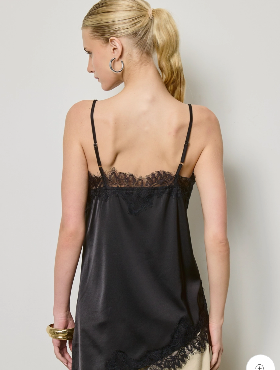 LACE TRIM SATIN TUNIC TANK TOP