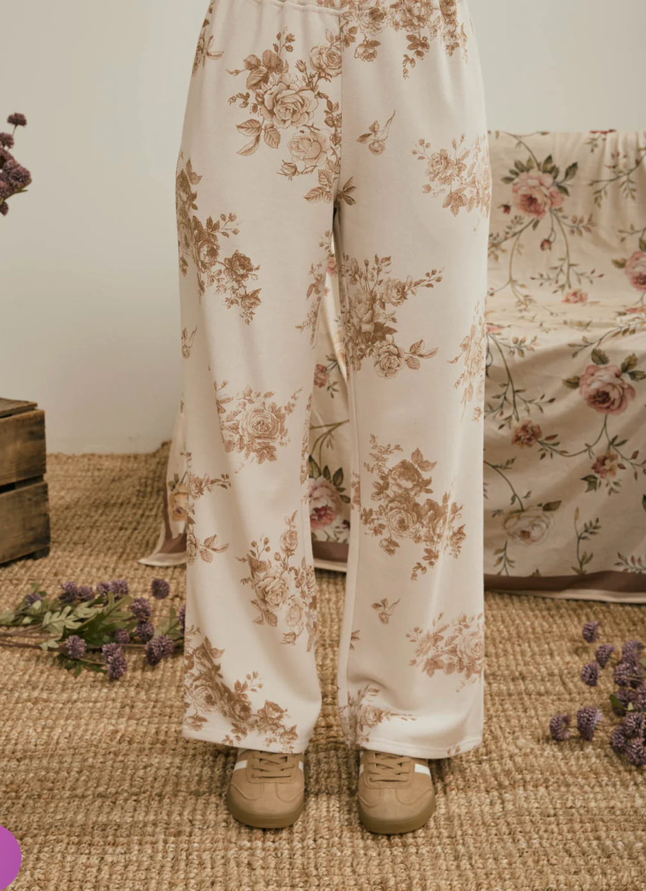 FLORAL TOILE WIDE LEG KNIT LOUNGE PANTS