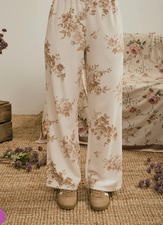 FLORAL TOILE WIDE LEG KNIT LOUNGE PANTS