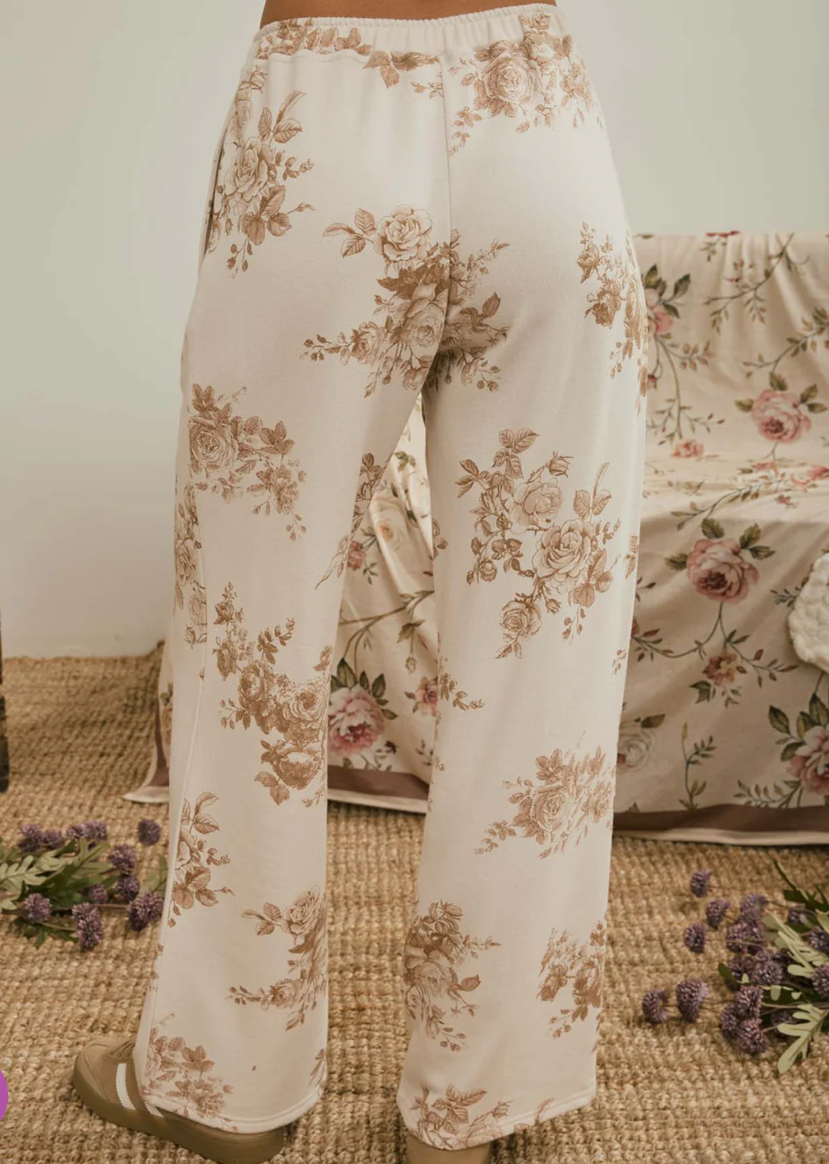 FLORAL TOILE WIDE LEG KNIT LOUNGE PANTS