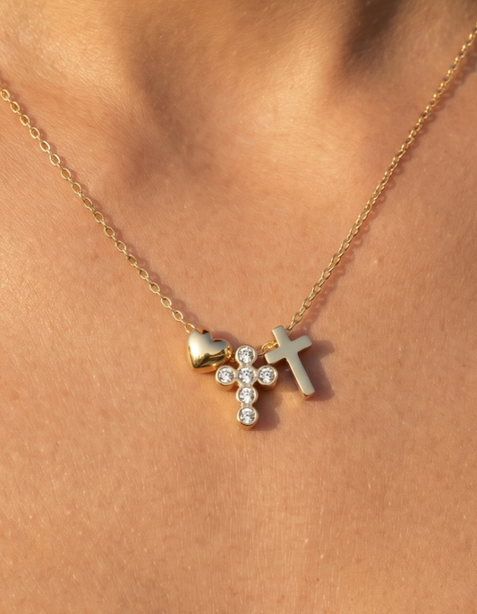 CROSS WITH HEART CHARM NECKLACE