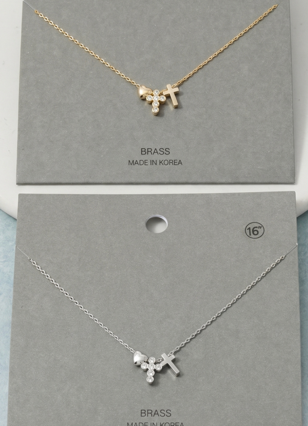 CROSS WITH HEART CHARM NECKLACE