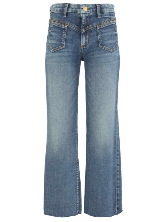 KUT KELSEY DENIM ANKLE FLARE FRONT YOKE POCKET RAW HEM JEAN