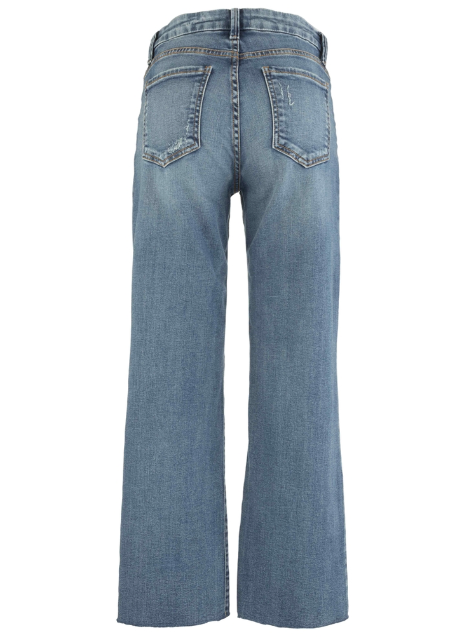 KUT KELSEY DENIM ANKLE FLARE FRONT YOKE POCKET RAW HEM JEAN