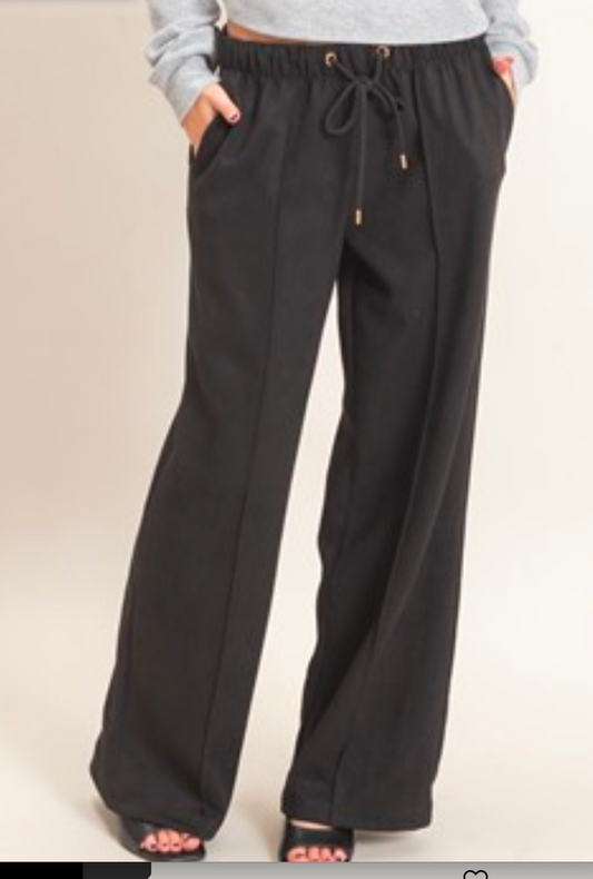 ELASTIC TIE PULL ON FAUX SUEDE PANTS