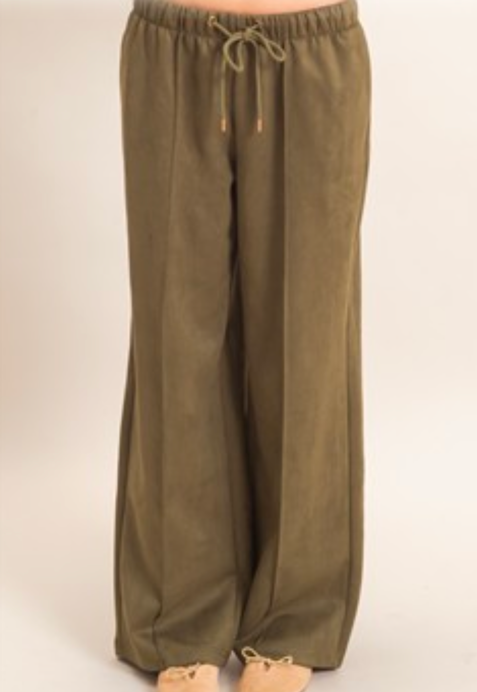 ELASTIC TIE PULL ON FAUX SUEDE PANTS