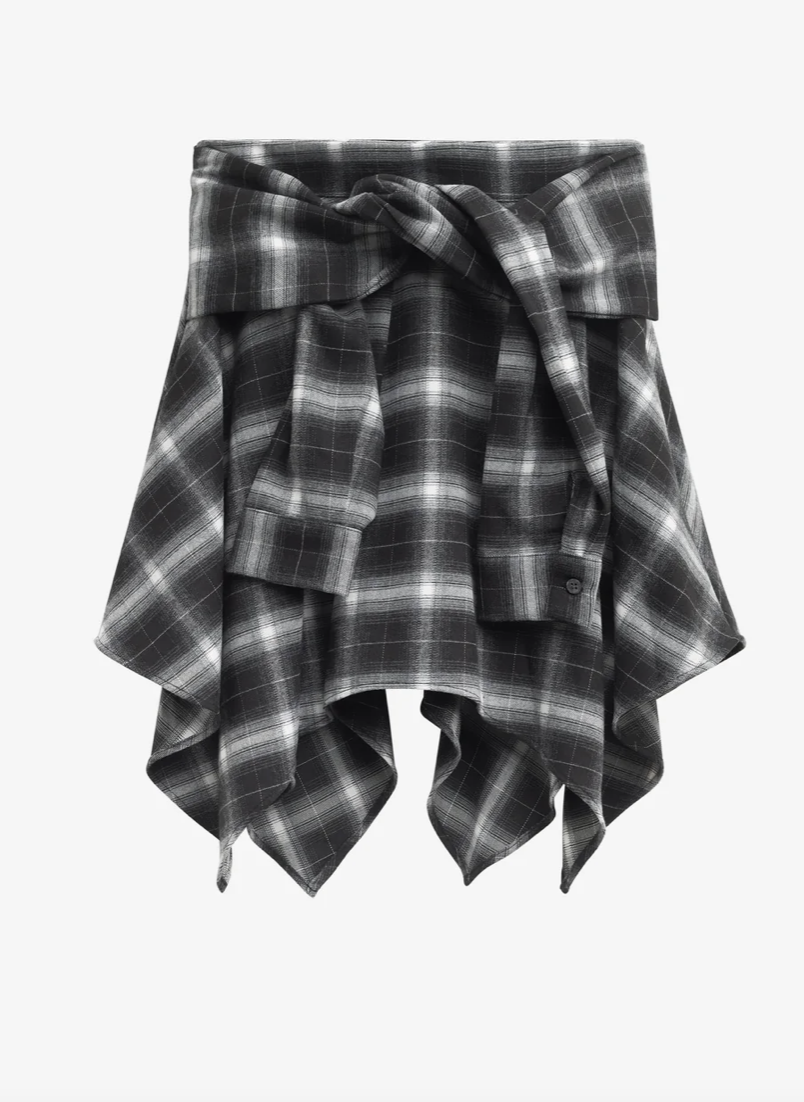 ASYMETRICAL PLAID SKIRT WITH A FRONT TIE SLEEVE
