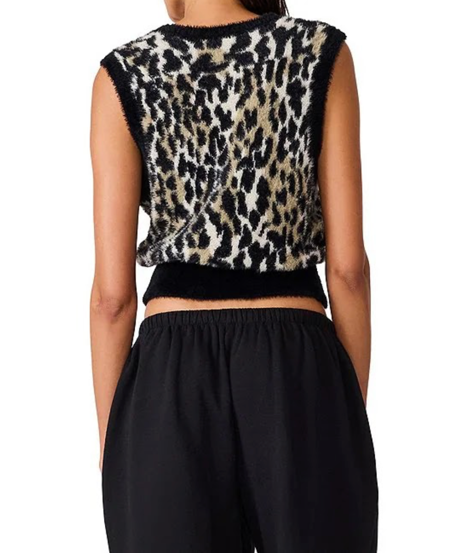 STEVE MADDEN MILA V-NECK ANIMAL PRINT SWEATER VEST