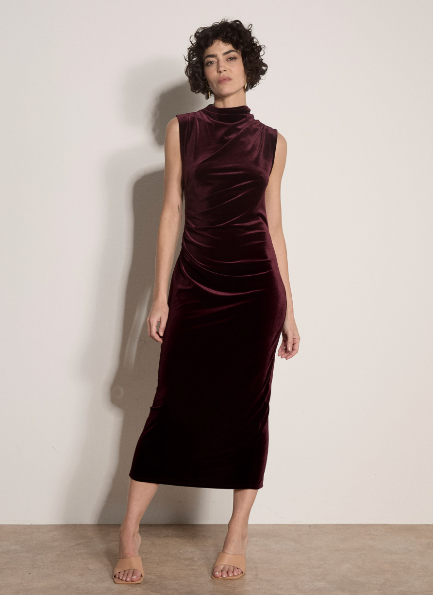 VELVET HIGH NECK BODYCON DRESS