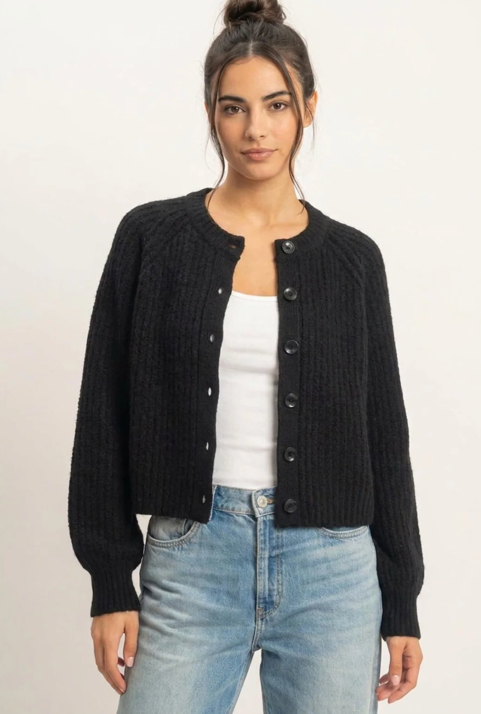 RIBBED BUTTON FRONT CARDIGAN