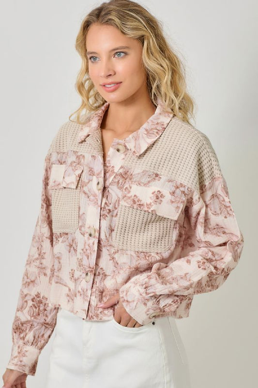 MIXED MEDIA JACKET, BUTTON DOWN