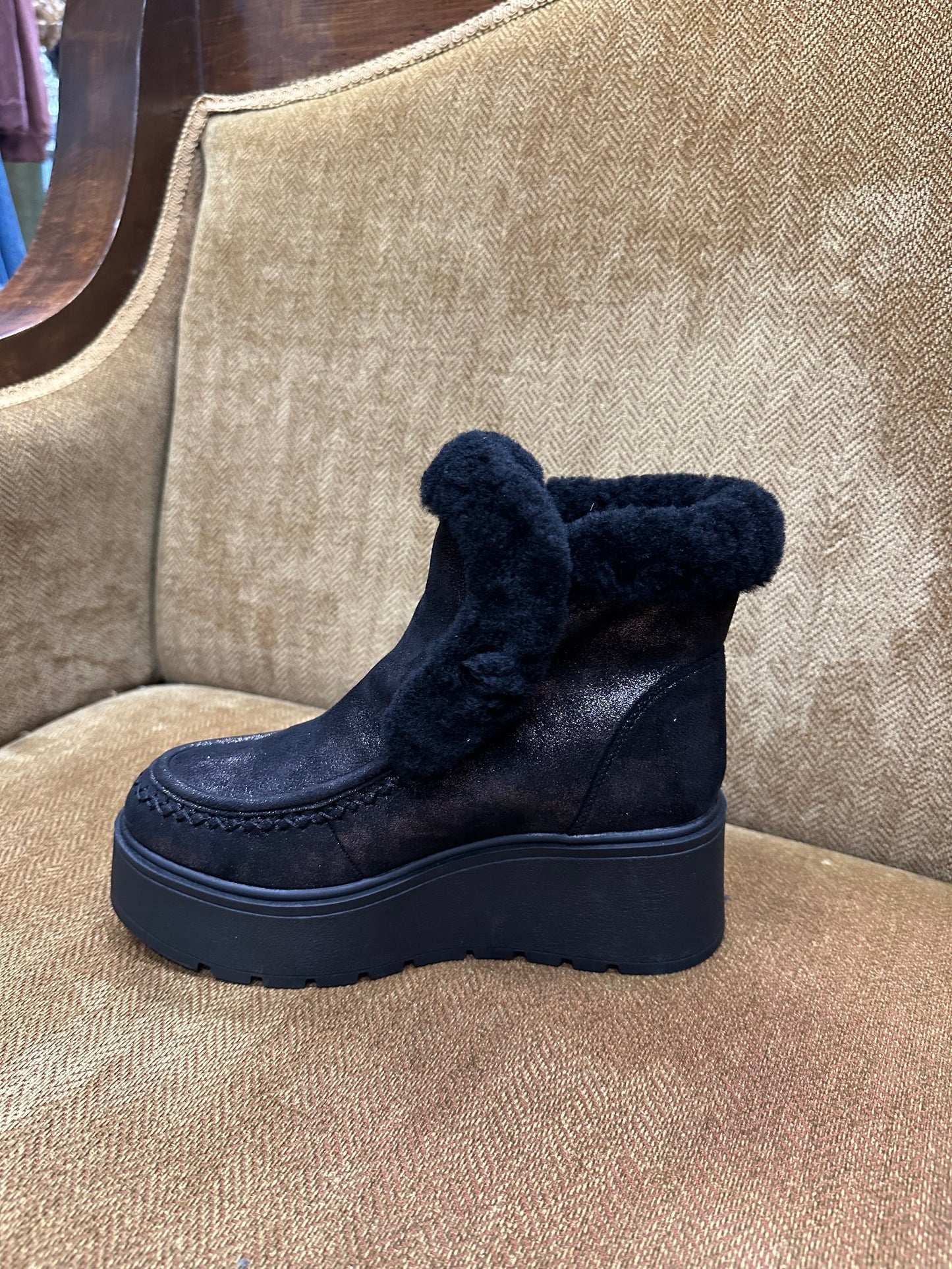 ITALIAN EXE METALLIC BOOTIE WITH FAUX FUR