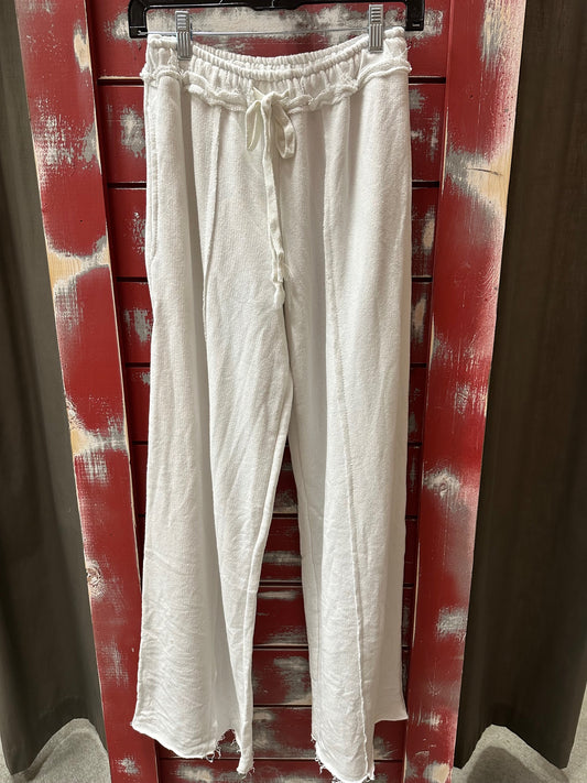 RAW EDGE ELASTIC WAIST PANTS WITH DRAWSTRING