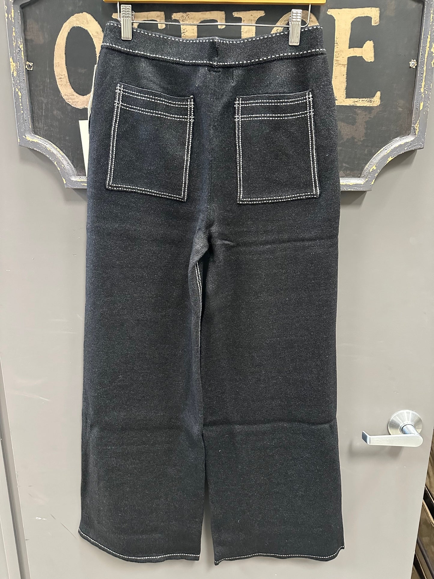 BLACK W/ IVORY STITCHING FLARE PANT