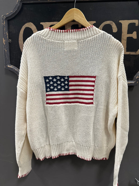 AMERICAN FLAG CONTRAST STITCHING KNIT CARDIGAN