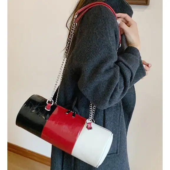 Y2K COLOR BLOCK BARREL SHOULDER BAG